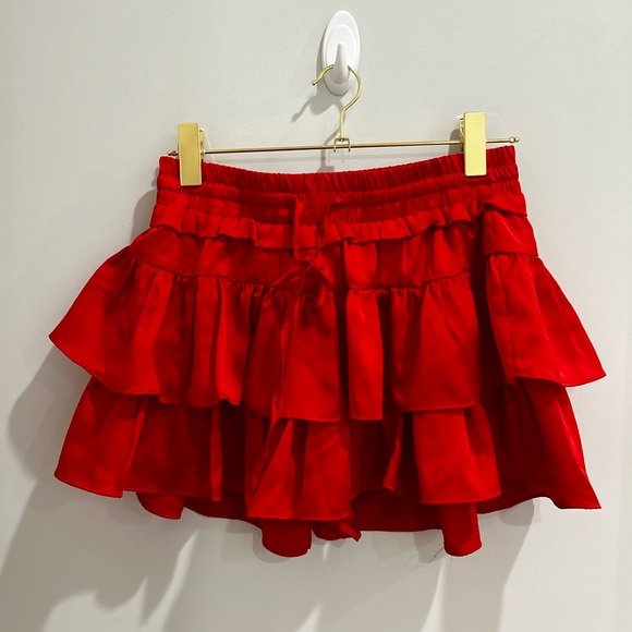 Red Ruffle Mini Skort - Picture 2 of 7